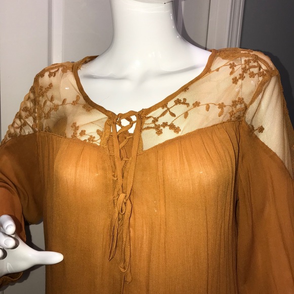 Tarzana mustard sz XL Lace top boho bohemian - Picture 3 of 7